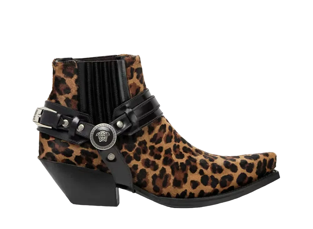 Versace Women's Leopard Texano Ankle Boots 50mm "Animalier"