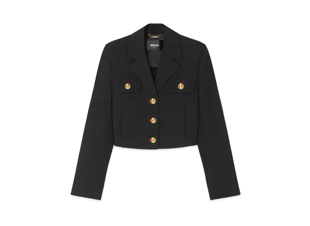 Versace Wool Gabardine Uniform Crop Jacket "Black"