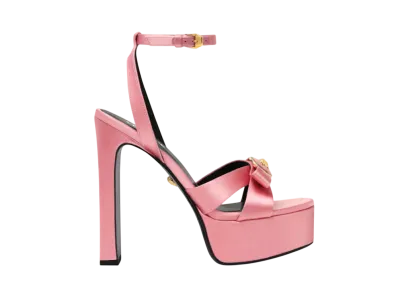 Versace Women's Gianni Ribbon Satin Sandals 140MM "Pink"