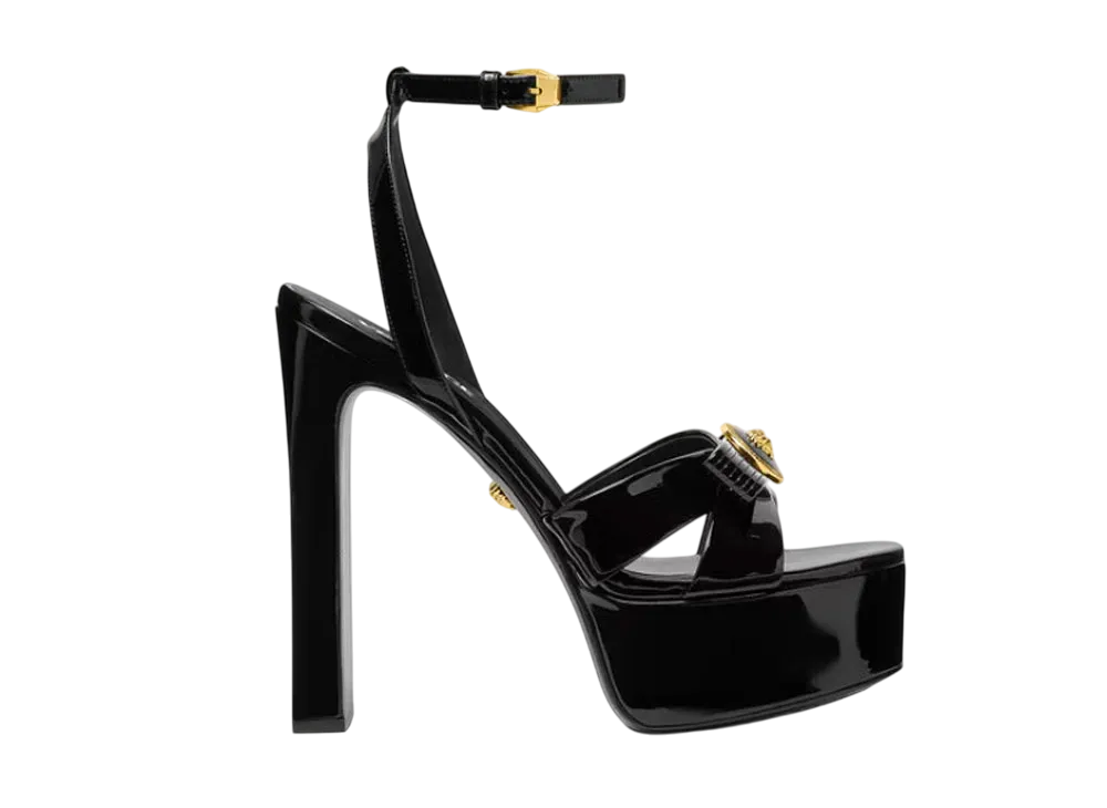 Versace Women's Gianni Ribbon Sandals 140MM "Black/Gold"