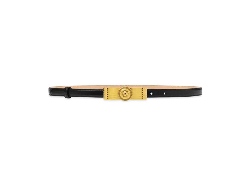 Versace Gianni Ribbon Leather Belt 0.6" "Black/Gold"