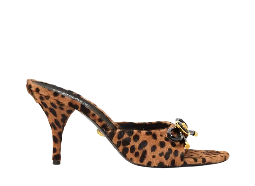 Versace Women's Leopard Opera Bow Mules 85MM "Animalier"