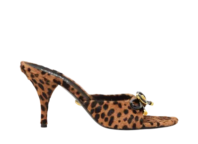 Versace Women's Leopard Opera Bow Mules 85MM "Animalier"