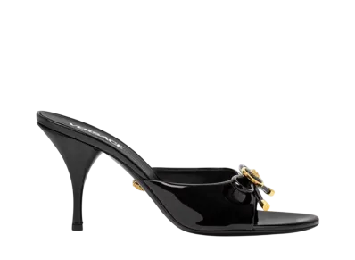 Versace Women's Opera Bow Patent Mules 85MM "Black/Gold"