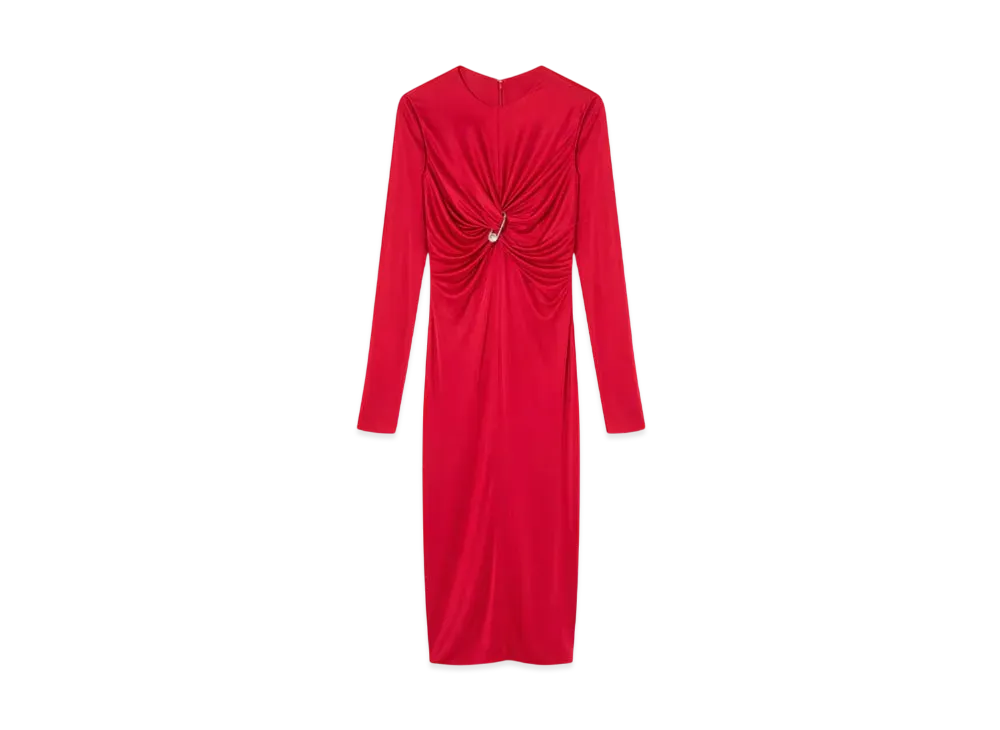 Versace Safety Pin Gathered Fitted Midi Dress "Red"
