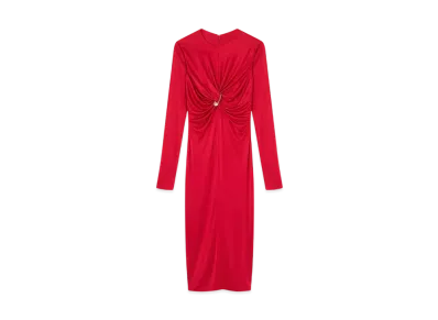 Versace Safety Pin Gathered Fitted Midi Dress "Red"