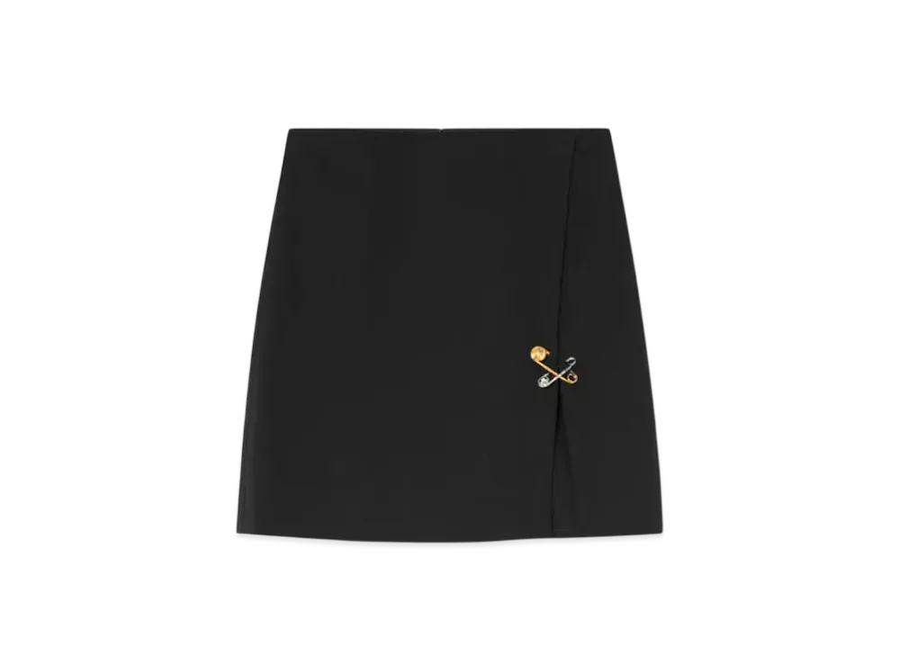 Versace Safety Pin A-Line Wool Mini Skirt "Black"