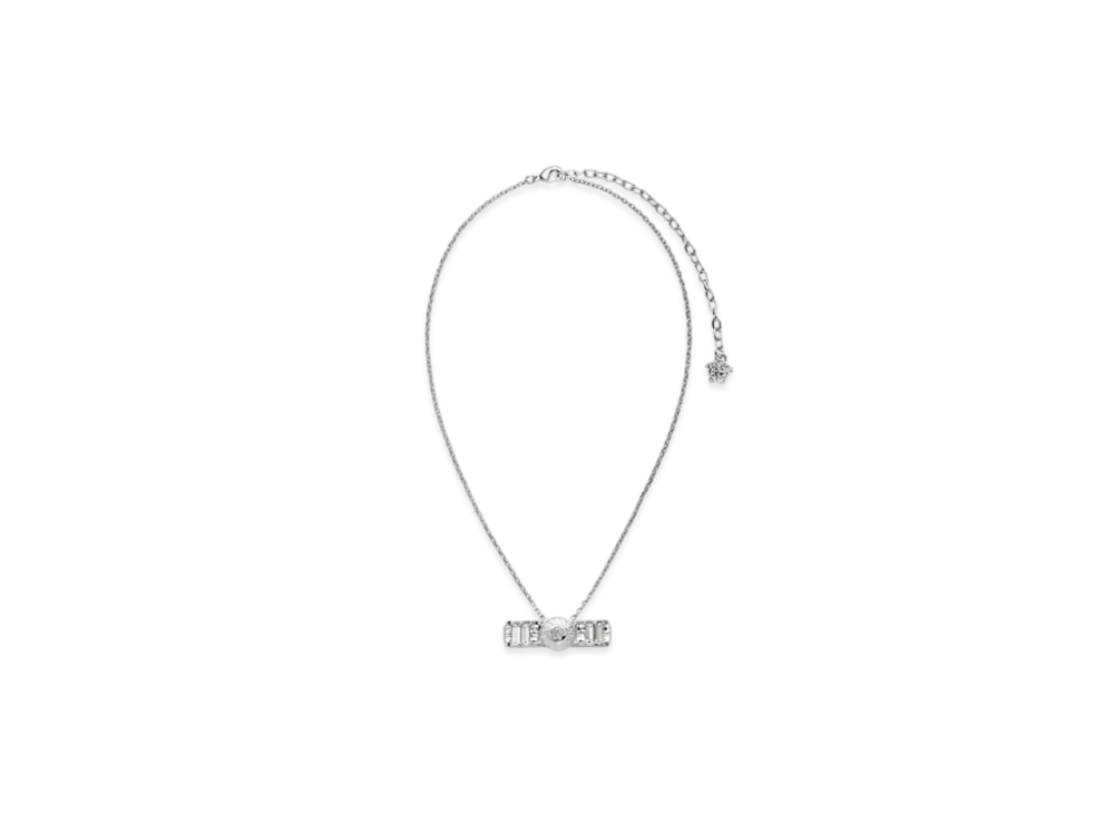 Versace Crystal Gianni Ribbon Pendant Necklace "Silver"