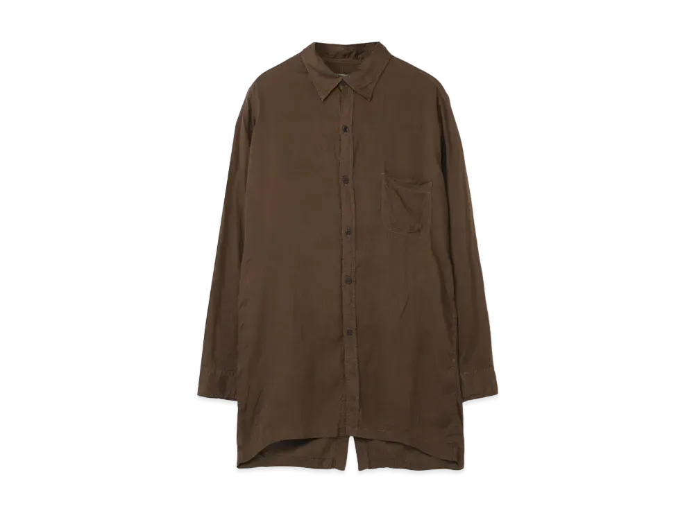 Yohji Yamamoto Pour Homme CELLULOSE GARMENT DYE LAWN BACK OPEN BLOUSE "Khaki"