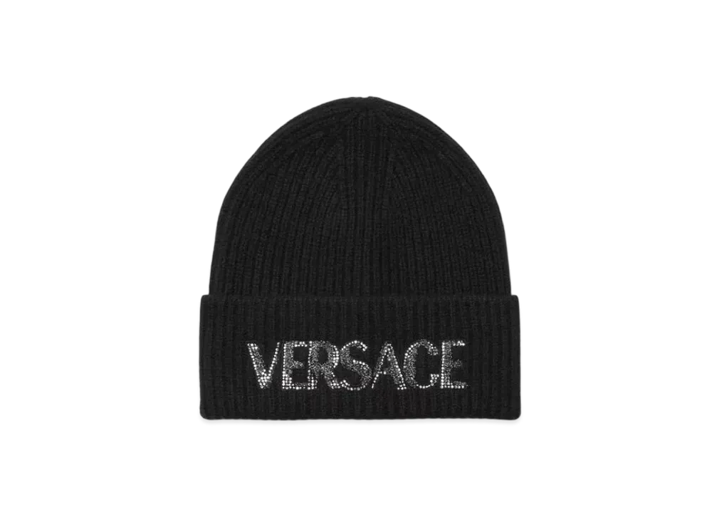 Versace Cielo Stellato Logo Cashmere Knit Beanie "Black"