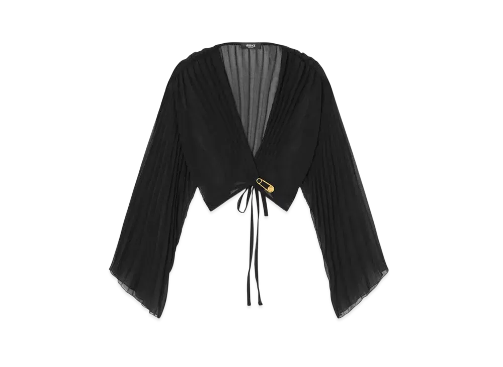 Versace Safety Pin Cover-Up Pleated Top "Black"