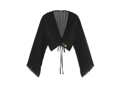 Versace Safety Pin Cover-Up Pleated Top "Black"