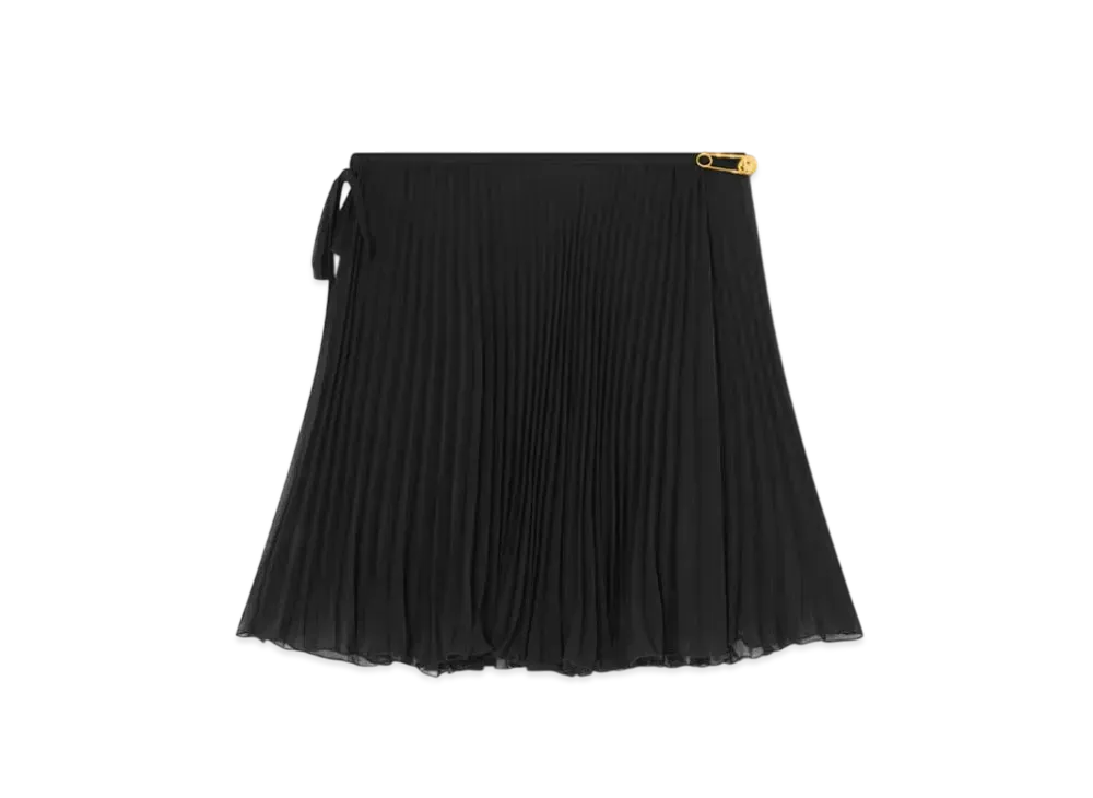 Versace Safety Pin Cover-Up Pleated Skirt "Black"