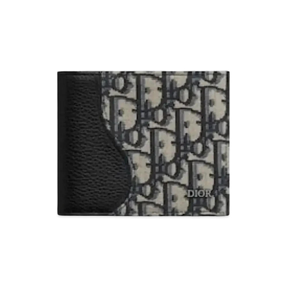 Dior Saddle Bi-Fold Card Holder Grained Calfskin Marquetry with Dior Oblique Jacquard "Beige/Black"