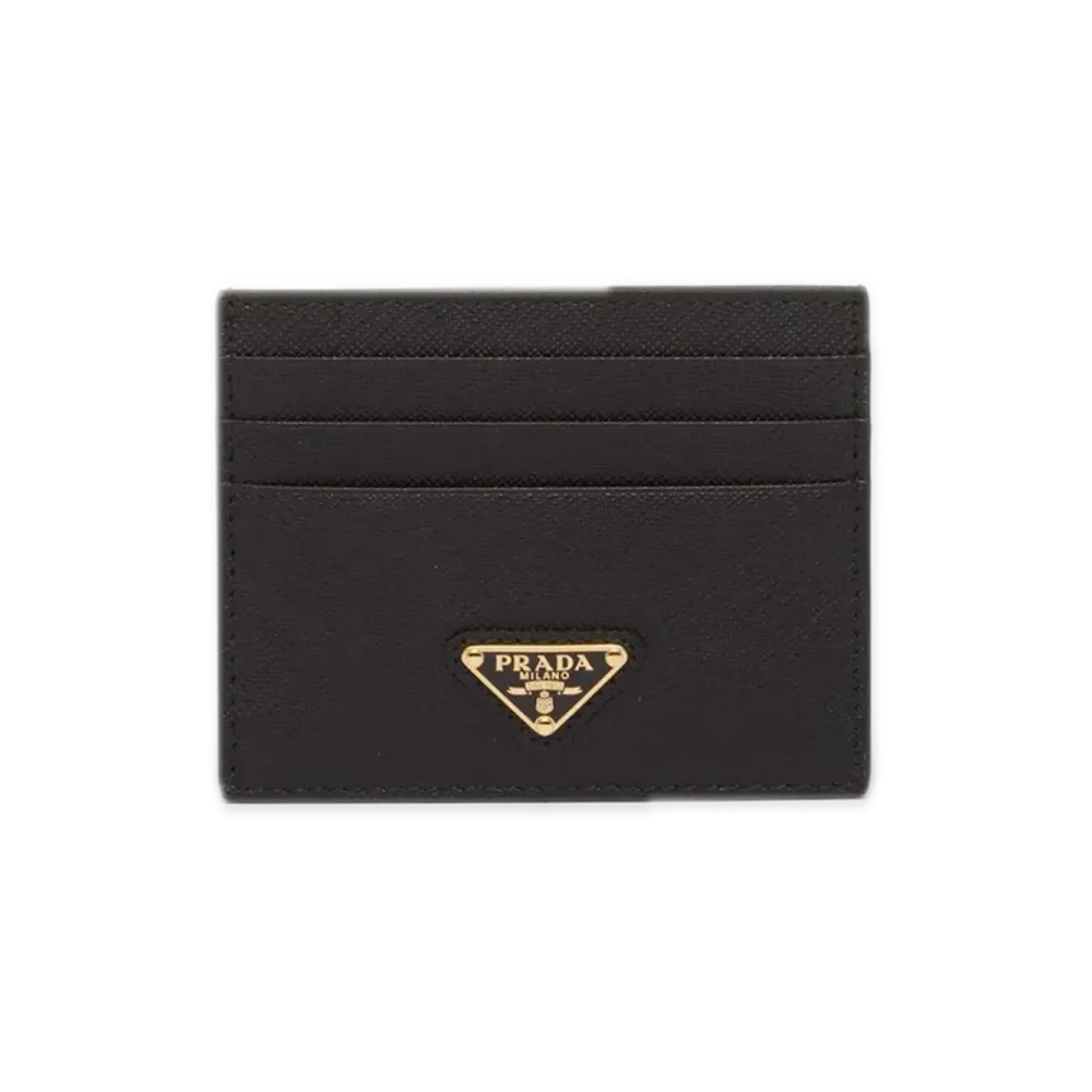 PRADA Saffiano Triangle Card Holder "Black"