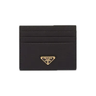 PRADA Saffiano Triangle Card Holder "Black"
