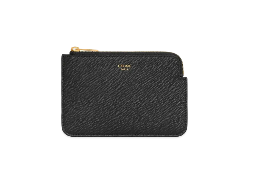 CELINE Coin & Card Pouch with Hook in Grained Calfskin "Black"