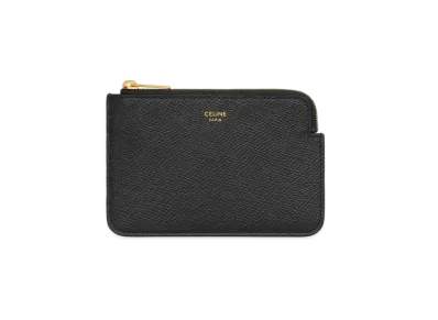 CELINE Coin & Card Pouch with Hook in Grained Calfskin "Black"