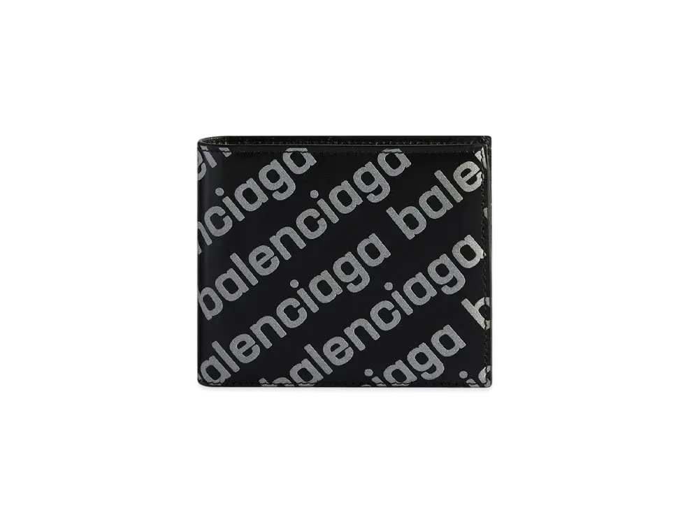 BALENCIAGA Cash Square Folded Wallet Reflective Printed Shiny Smooth Calfskin "Black"