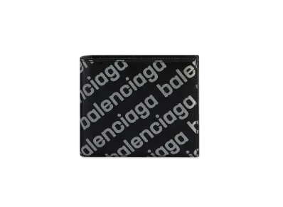 BALENCIAGA Cash Square Folded Wallet Reflective Printed Shiny Smooth Calfskin "Black"