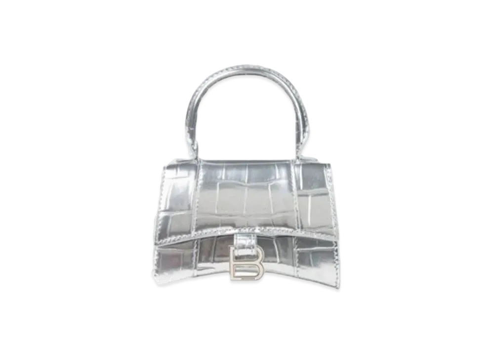 BALENCIAGA Women's Hourglass Mini Top Handle Bag "Silver"