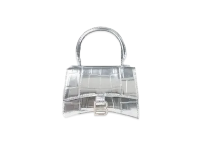 BALENCIAGA Women's Hourglass Mini Top Handle Bag "Silver"
