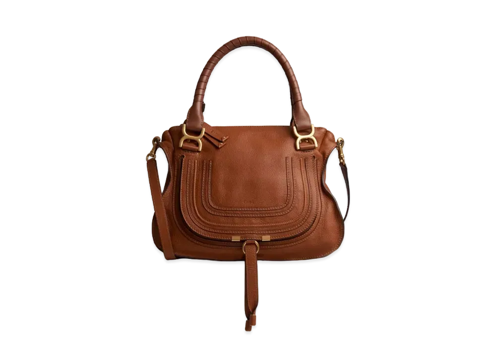 Chloe Marcie Small Double Carry Bag In Grained Calfskin "Tan"