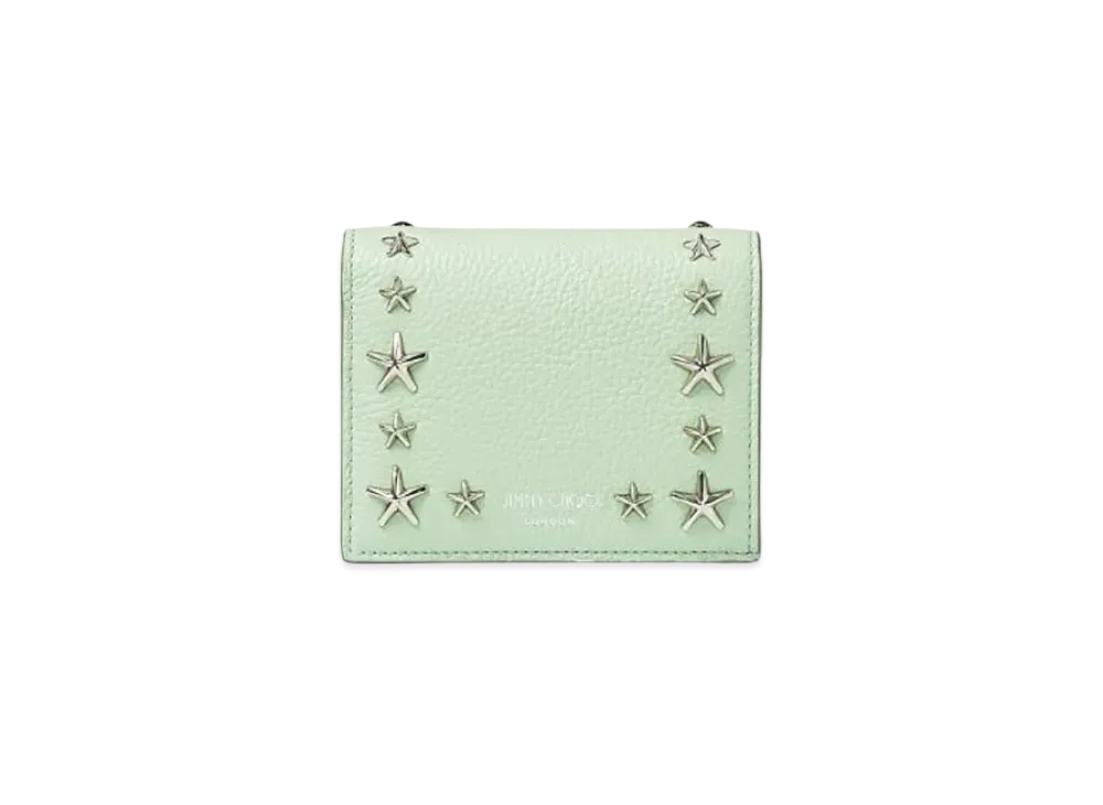 Jimmy Choo Hanne Soft Grainy Calf Leather Wallet With Star Studs "Silver/Peppermint"