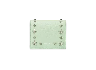Jimmy Choo Hanne Soft Grainy Calf Leather Wallet With Star Studs "Silver/Peppermint"