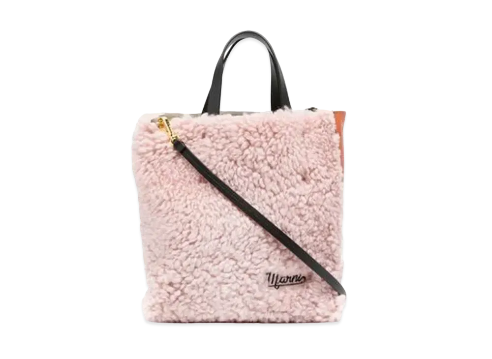 Marni MUSEO Soft Bag in Shearling and Calfskin with Embroidered Logo
