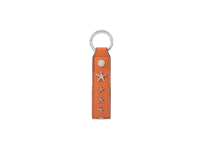 JIMMY CHOO WARWICK/S Soft Grainy Calf Leather Key Ring With Star Studs "Amber Orange"