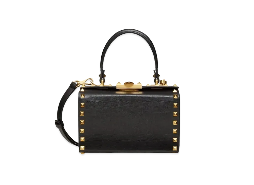 Valentino Rockstud Alcove Grainy Calfskin Box Bag "Black"