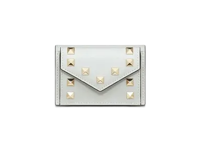 Valentino Rock Studs Calfskin Small Wallet "Opal Gray"