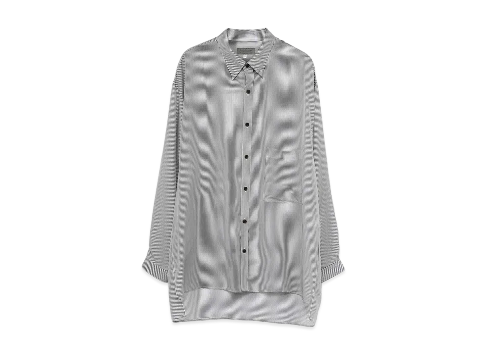 Yohji Yamamoto Pour Homme CUPRO BORDER SNAP BUTTON DOWN COLLAR BLOUSE "Gray"