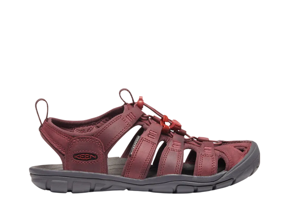 KEEN Women's Clearwater CNX Leather Sandal "Wine/Red Dahlia"