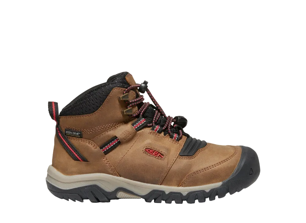 KEEN Big Kids Ridge Flex Mid Waterproof "Bison/Red Carpe"