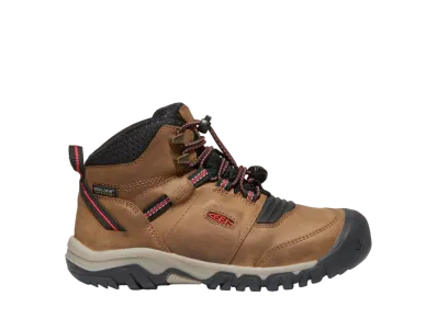 KEEN Big Kids Ridge Flex Mid Waterproof "Bison/Red Carpe"