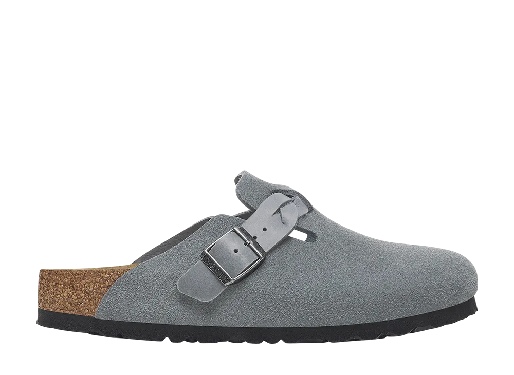 BIRKENSTOCK Women's Boston Braided Suede Leather "Basalt Gray"