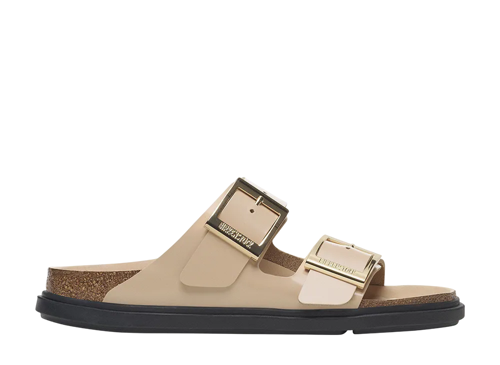 BIRKENSTOCK Women's Arizona Droplet Buckle Natural Leather Patent "High Shine New Beige"