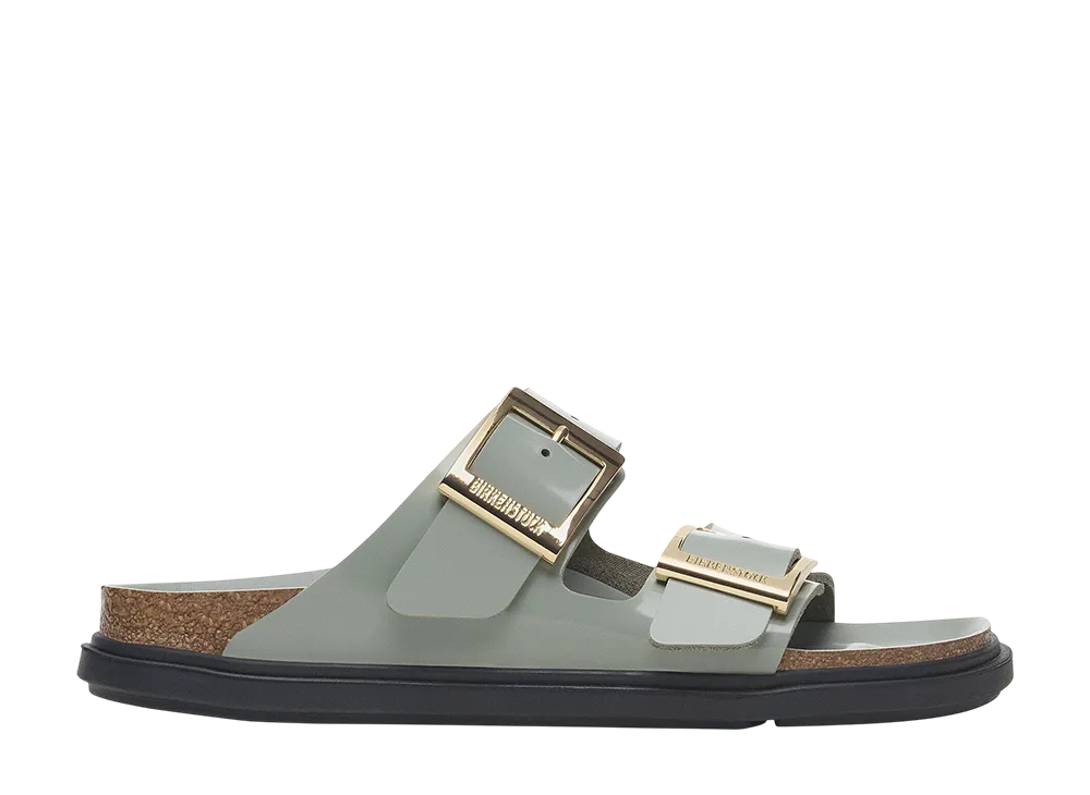 BIRKENSTOCK Women's Arizona Droplet Buckle Natural Leather Patent "High Shine Pure Sage"