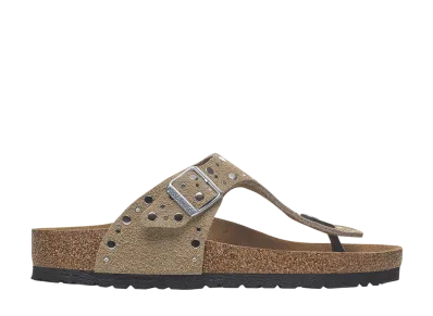 BIRKENSTOCK Women's Gizeh Rivet Border Suede Leather "Taupe"