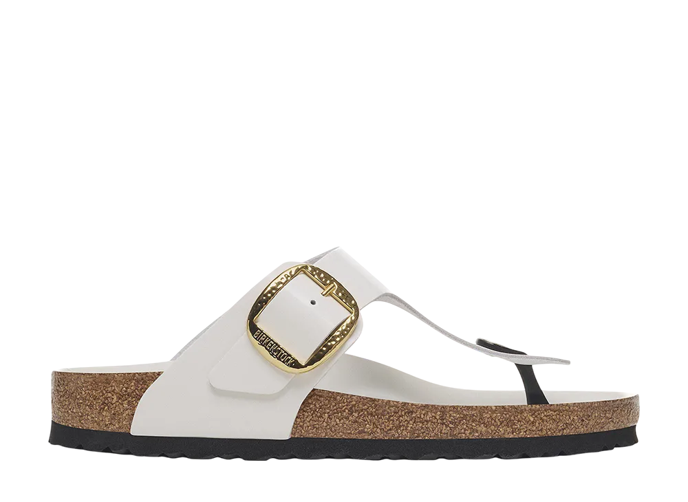 BIRKENSTOCK Women's Gizeh Big Buckle Natural Leather Patent "High Shine Antique White"