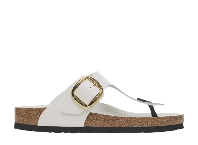 BIRKENSTOCK Women's Gizeh Big Buckle Natural Leather Patent "High Shine Antique White"