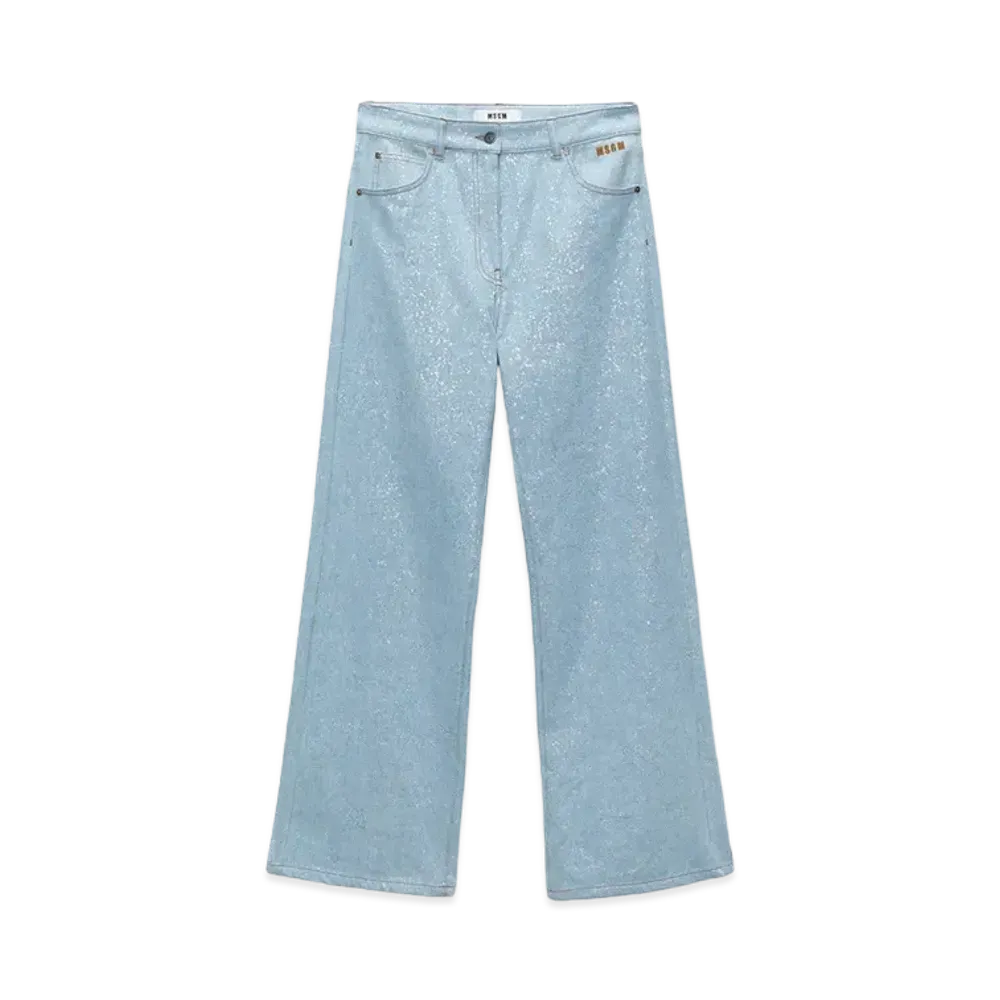 MSGM Wide-Leg Glitter Denim Pants "Blue"