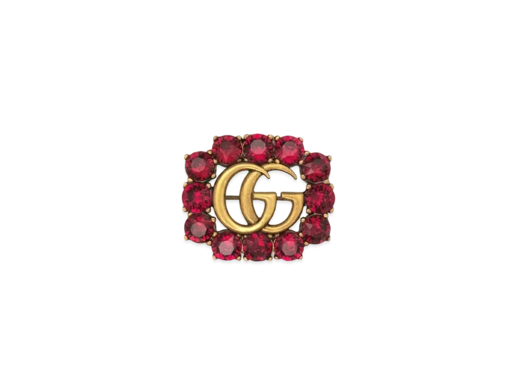 GUCCI Metal Double G Brooch With Crystals