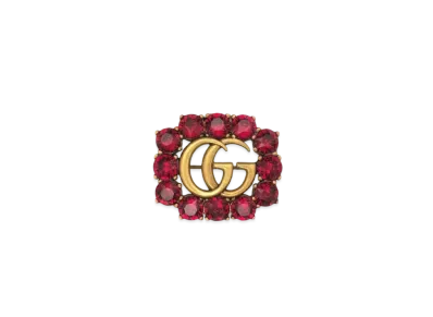 GUCCI Metal Double G Brooch With Crystals