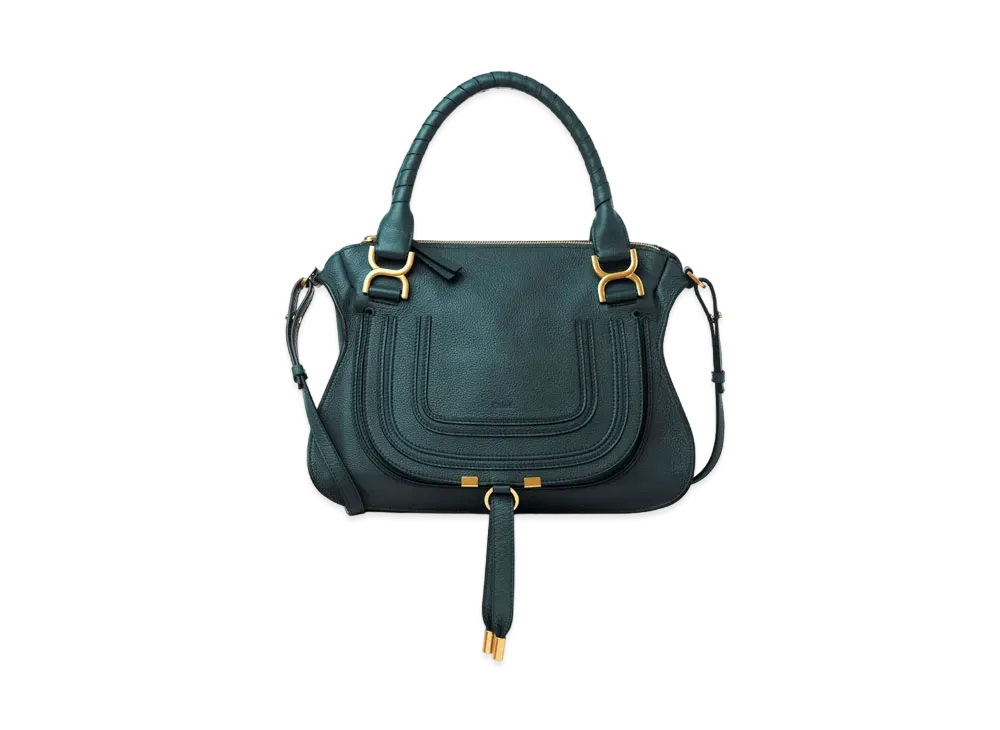 Chloe Marcie Leather Handbag In Grained Calfskin "Blue"