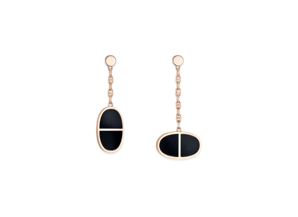 Hermes Chaine D'Ancre Verso Earrings "Pink Gold/Black Ceramic"
