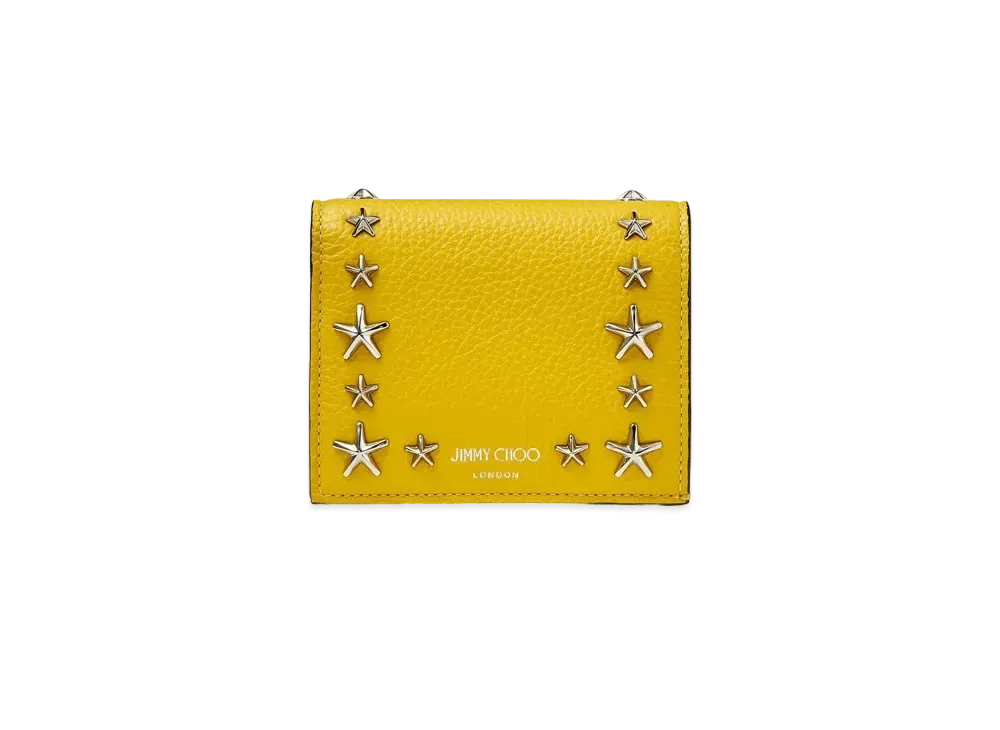 Jimmy Choo Hanne Soft Grainy Calf Leather Wallet With Star Studs "Silver/Sun"