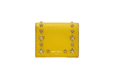 Jimmy Choo Hanne Soft Grainy Calf Leather Wallet With Star Studs "Silver/Sun"